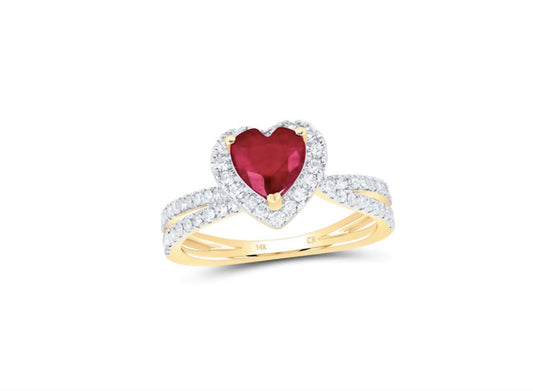 14K Natural Ruby Heart Diamond Ring