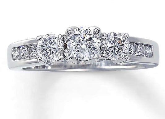 14K Past Present Future 3 Stone Diamond Engagement Ring