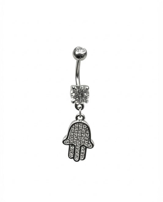 14G Hamsa Belly Button Ring with CZ – Surgical Steel Navel Jewelry