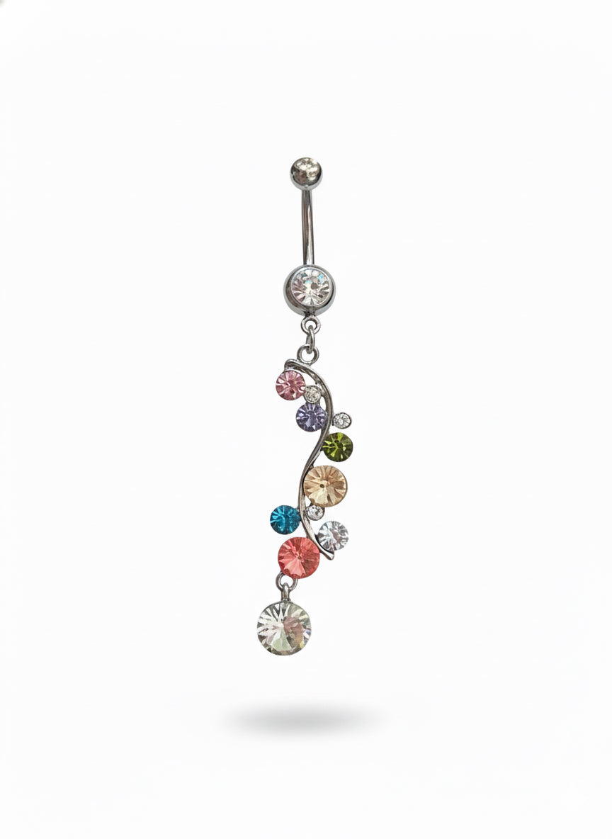 14G stainless steel multi-stone dangle belly button ring piercing jewelry