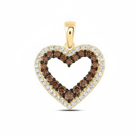 14K gold natural cognac diamond heart pendant – 1/2 carat