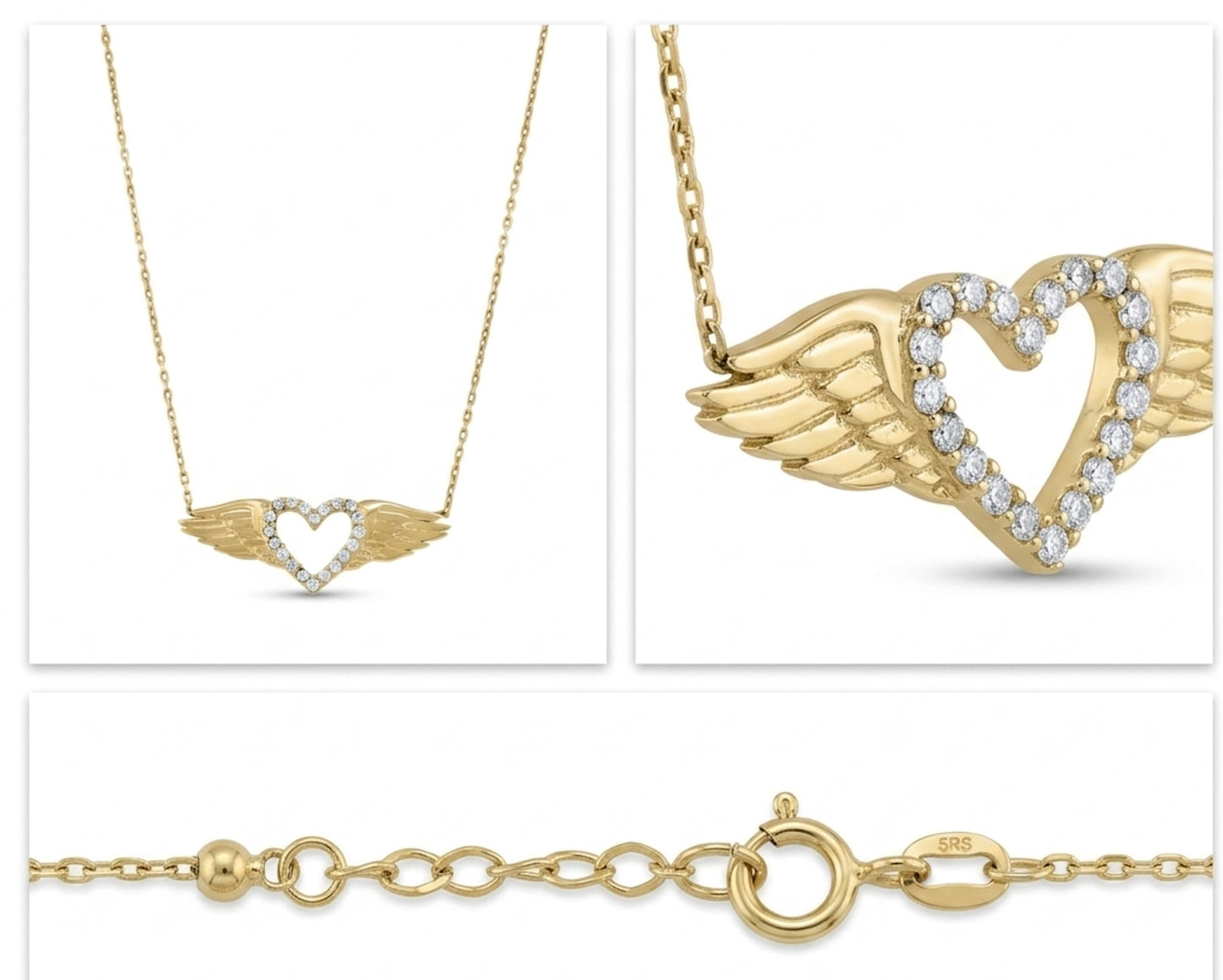 Women's 14K Gold Angel Wing Heart Necklace