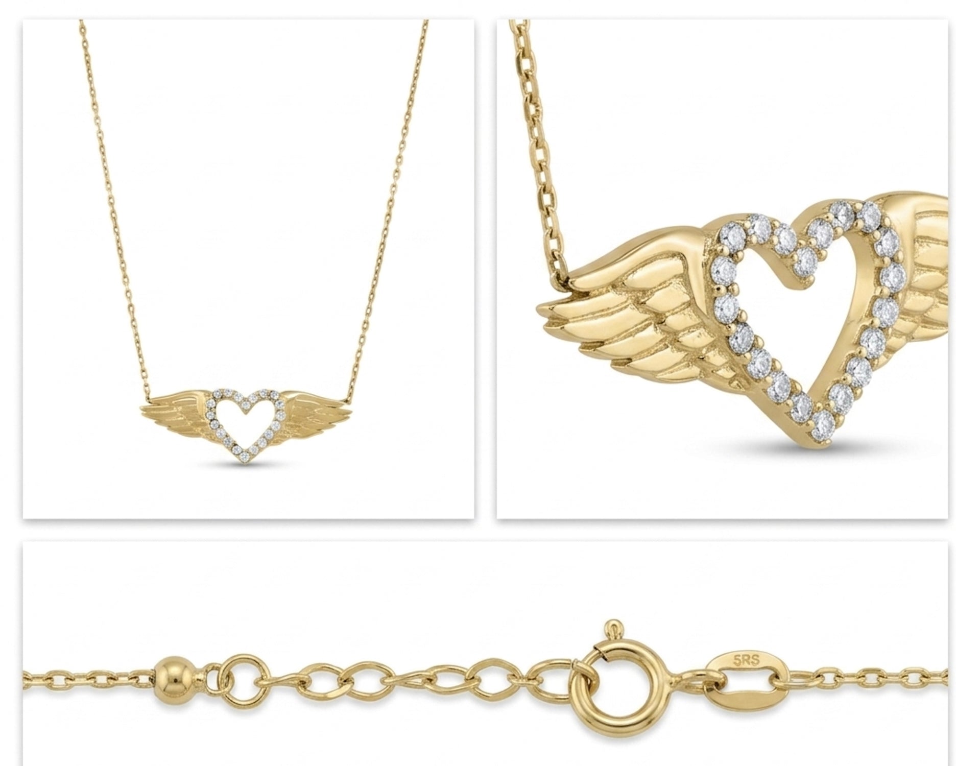 Women's 14K Gold Angel Wing Heart Necklace