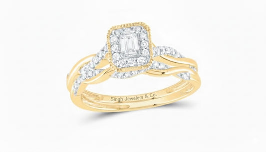 14K Emerald Halo Bridal Duo Ring Set 1/3 CT
