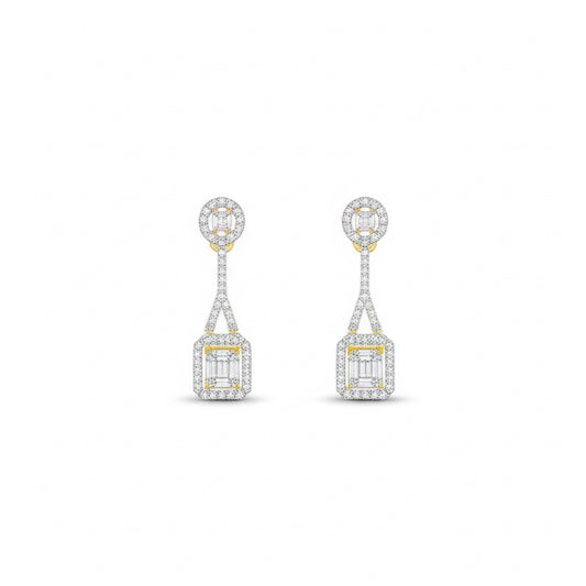 14k gold diamond octagon baguette dangling earrings 7/8CTW