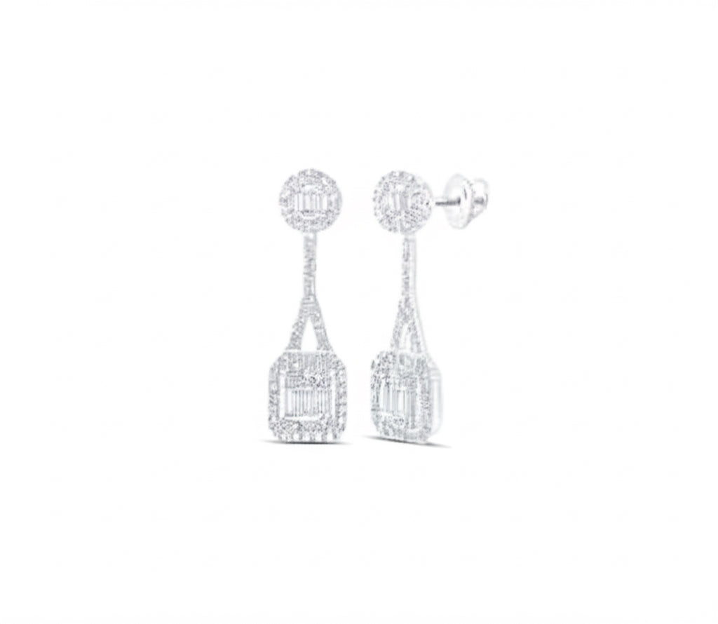 14k gold diamond octagon baguette dangling earrings 7/8CTW
