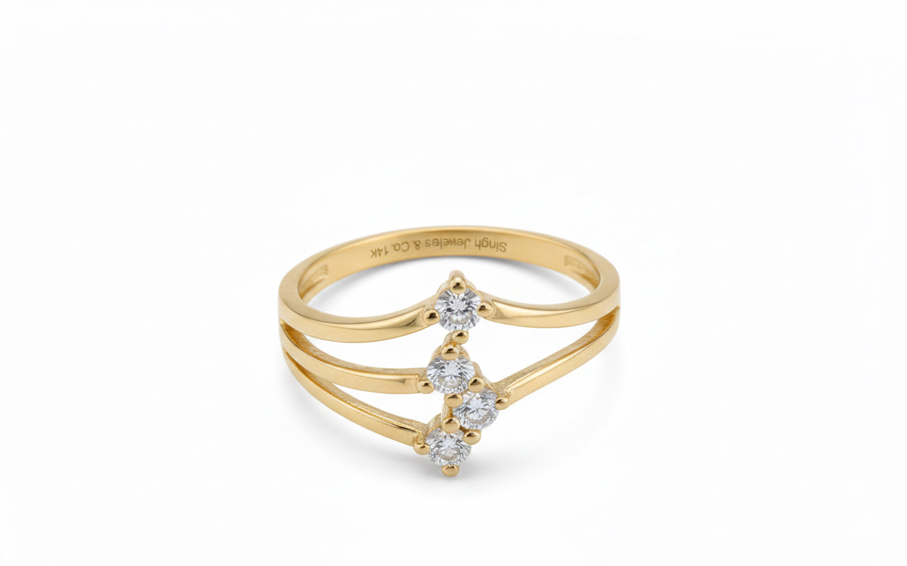 14k gold CZ layered ring front view