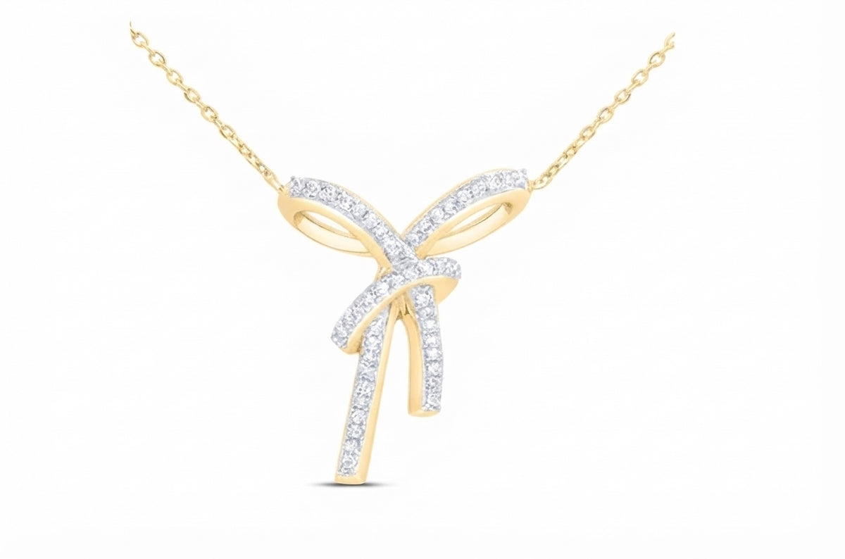 14K gold designer love knot necklace with 1/5 CTTW natural diamonds
