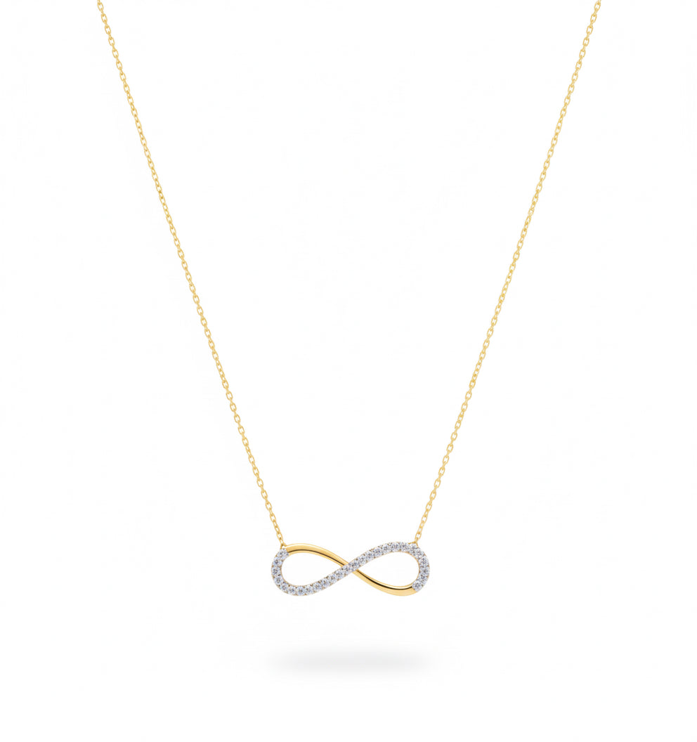 14K gold infinity necklace with cubic zirconia stones