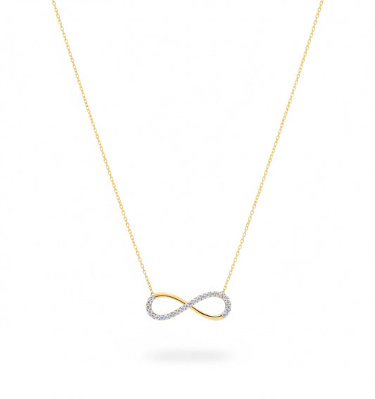 14K gold infinity necklace with cubic zirconia stones
