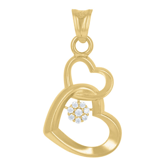 14k yellow gold intertwined hearts charm with cubic zirconia
