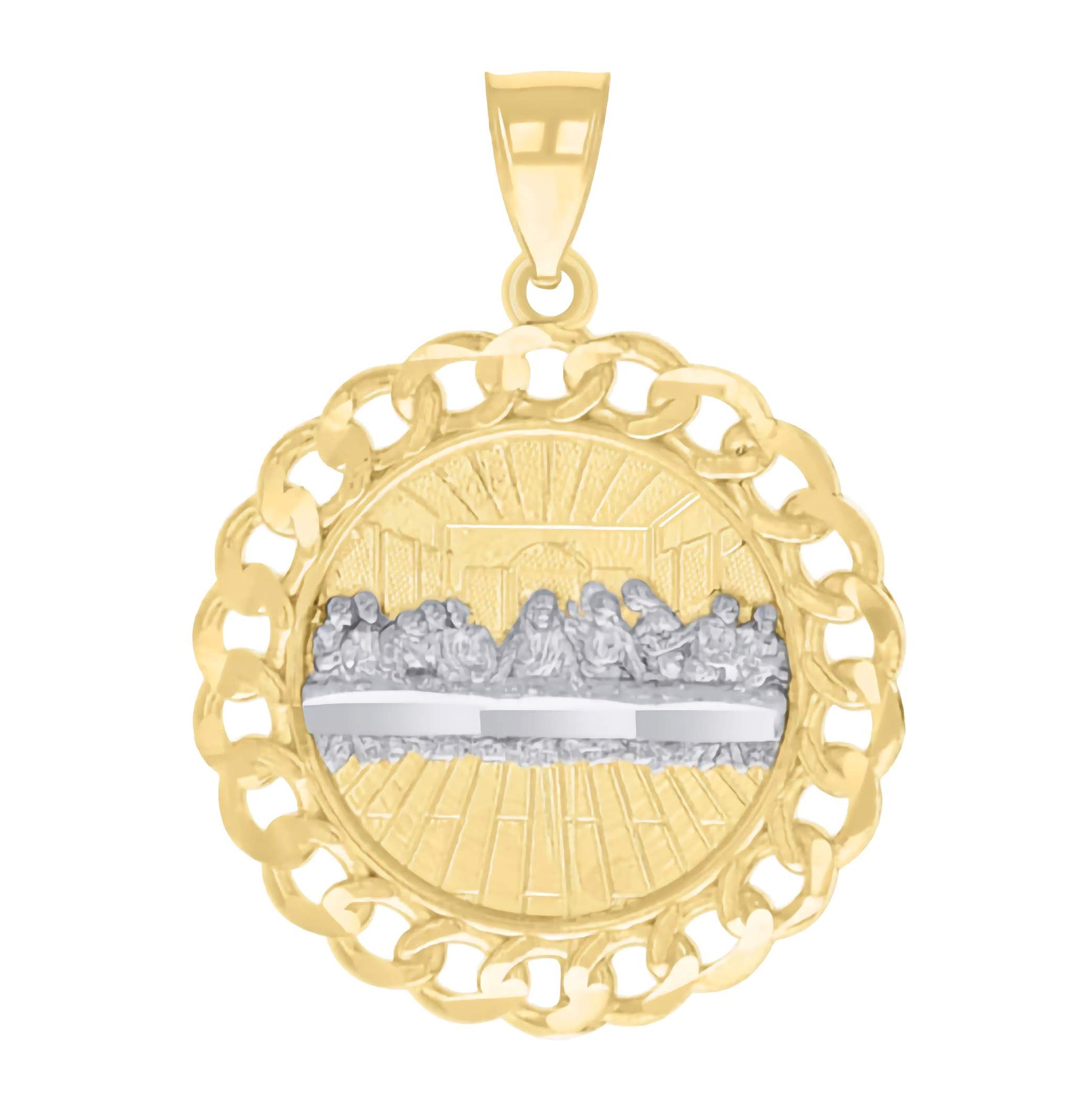 14k chained last supper pendant, 29.8mm height, 22.3mm width, gold religious jewelry