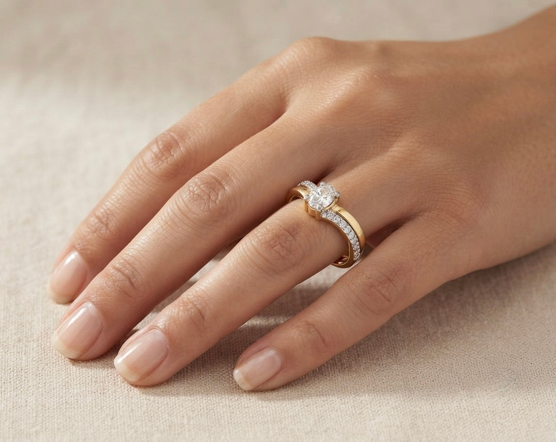 Oval Natural Diamond Engagement Ring with Matching Wedding Band