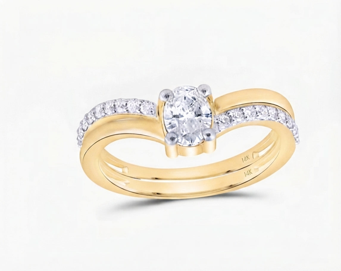 14K Gold Oval Halo Natural Diamond Bridal Set 5/8 CTTW