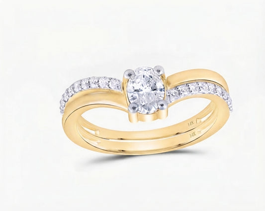 14K Gold Oval Halo Natural Diamond Bridal Set 5/8 CTTW