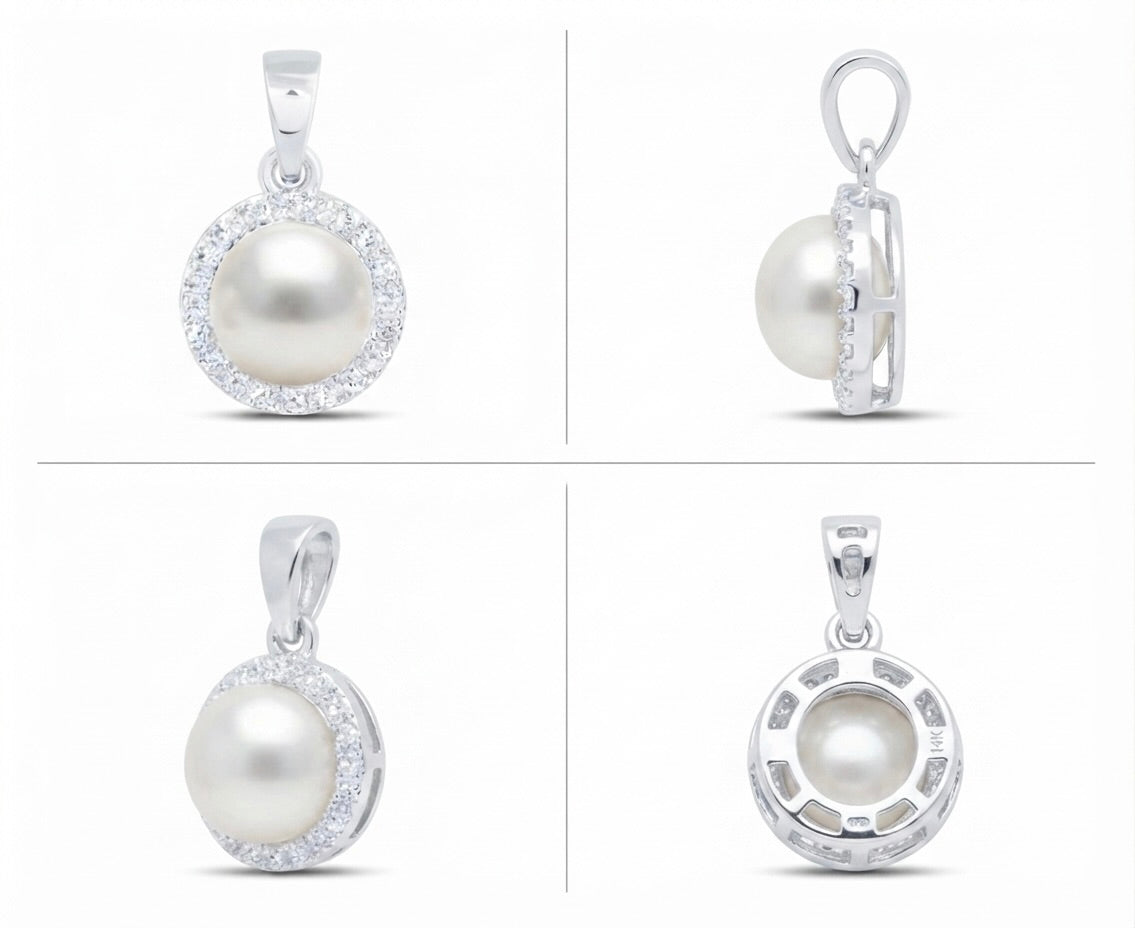 14K Gold 7mm Pearl & Natural Diamond Pendant – 1/10 CTTW