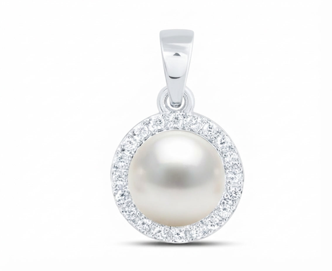 14K Gold 7mm Pearl & Natural Diamond Pendant – 1/10 CTTW