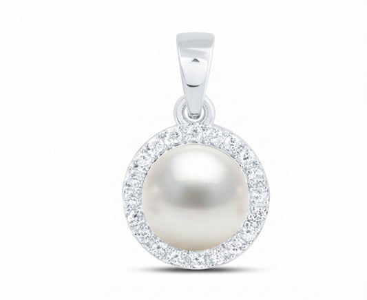 14K Gold 7mm Pearl & Natural Diamond Pendant – 1/10 CTTW