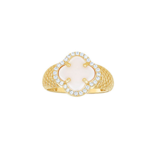 14K Gold White Clover CZ Ring – Front view