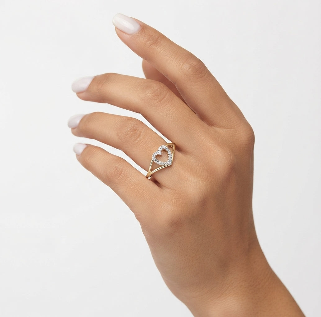 14K gold fancy heart ring for women