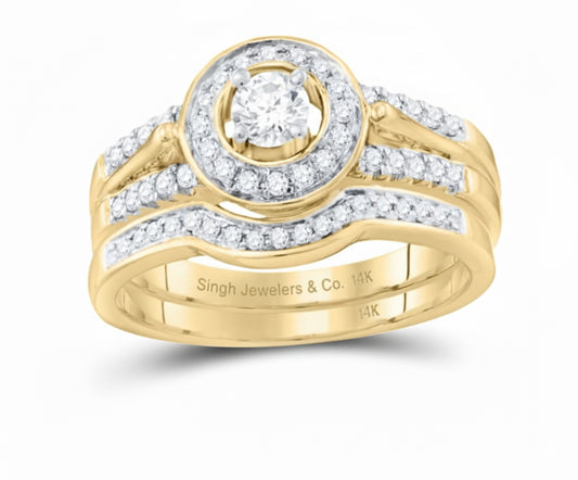 14K gold halo solitaire diamond duo set with 1/2 carat total weight