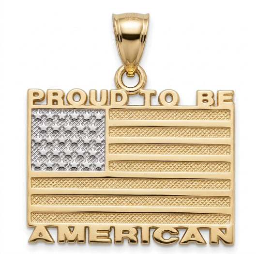 14k gold Proud to Be American USA flag charm pendant