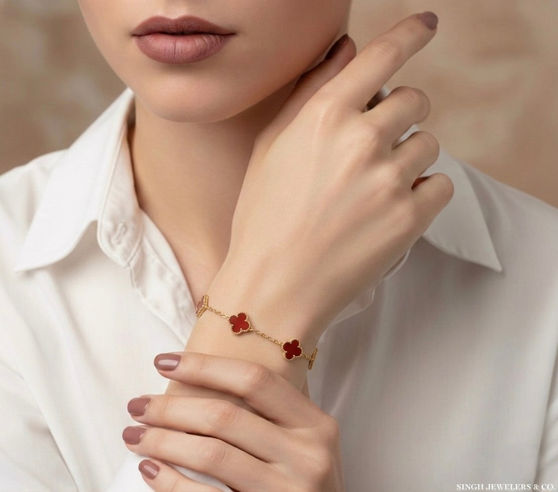 14k Yellow Gold Red Clover Vancleef Bracelet