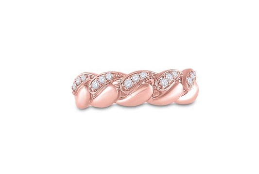 14K rose gold Miami Cuban diamond band with 1/6 CTTW round-cut diamonds
