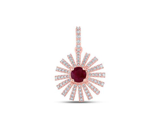 14K Rose Gold Ruby and Diamond Circle Pendant - 4 Cttw Ruby, 2.08 Cttw Diamonds Necklace