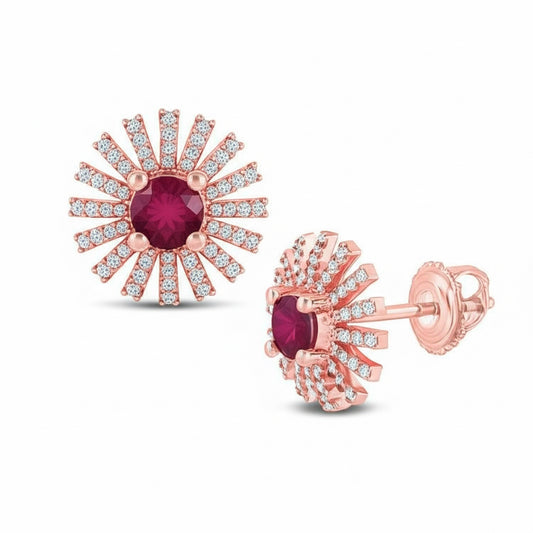 14k rose gold earrings with 1.38 carats of rubies and 0.50 carats of diamonds