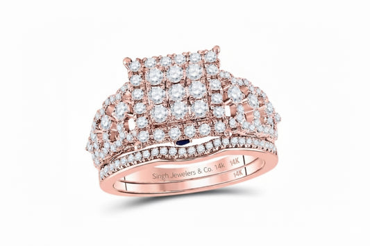 Rose gold ring with diamonds on a white background