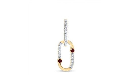 14K Rose Gold & Yellow Gold Paper Clip Charm with 0.03 Cttw Ruby & 1/12 Cttw Diamonds – No Chain Included