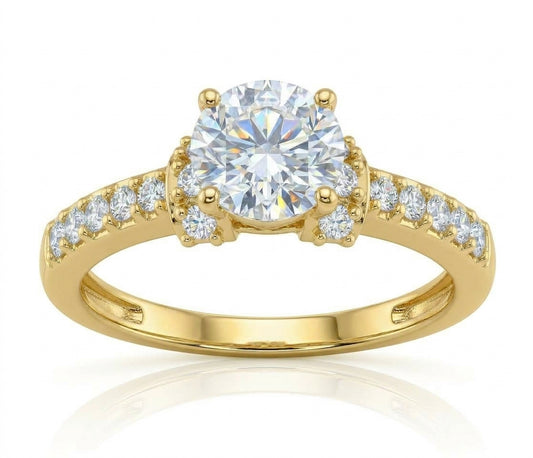 14K solid gold round cubic zirconia engagement ring with a sparkling center stone