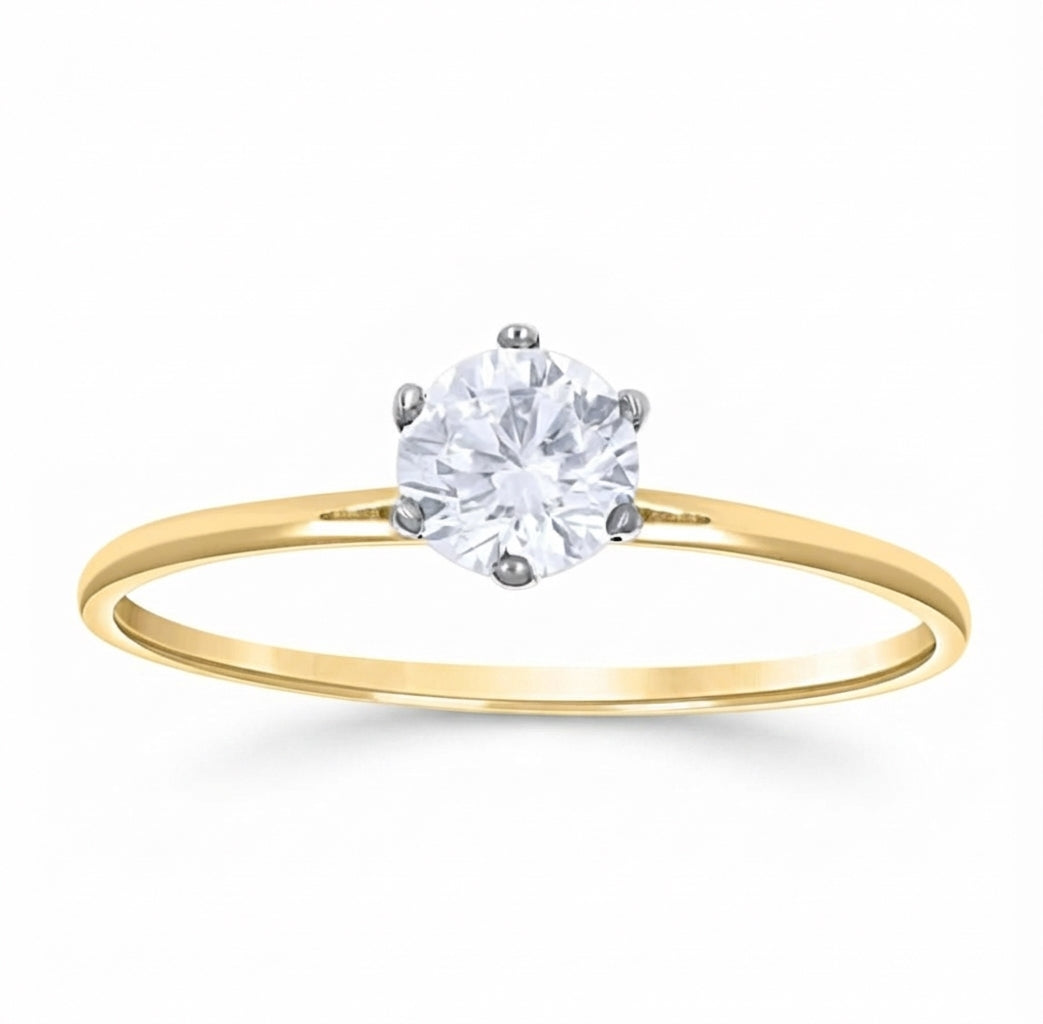14K solid yellow gold women's engagement ring with cubic zirconia