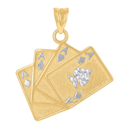14K Two-Tone Gold Ace of Hearts Playing Cards Pendant – Gambling Charm Necklace