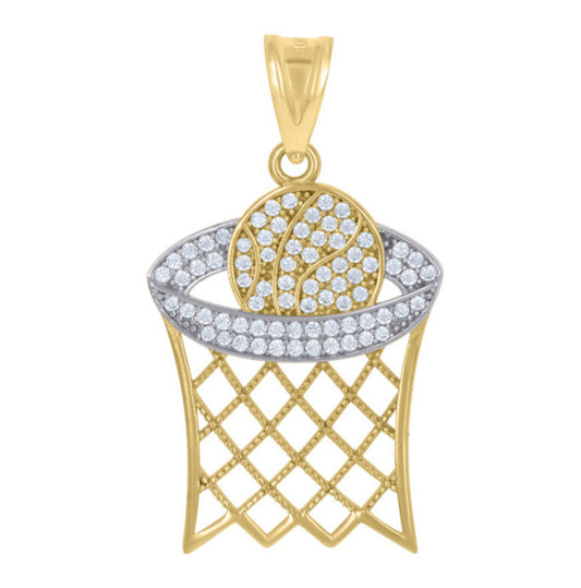 14k gold basketball charm with white sapphires for men