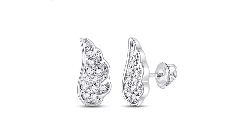 14K white gold angel wing diamond stud earrings with 1/20 CTW round G-H diamonds