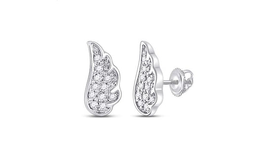 14K white gold angel wing diamond stud earrings with 1/20 CTW round G-H diamonds