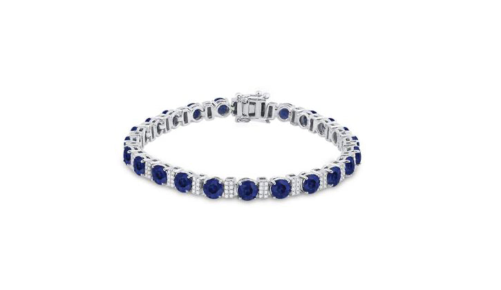 14K White Gold Blue Sapphire 15 & 1/4 Cttw and Diamond 3/4 Cttw Ladies Bracelet.