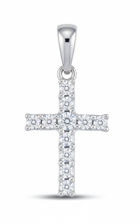 14k white gold diamond cross pendant with 1/10 carat total weight