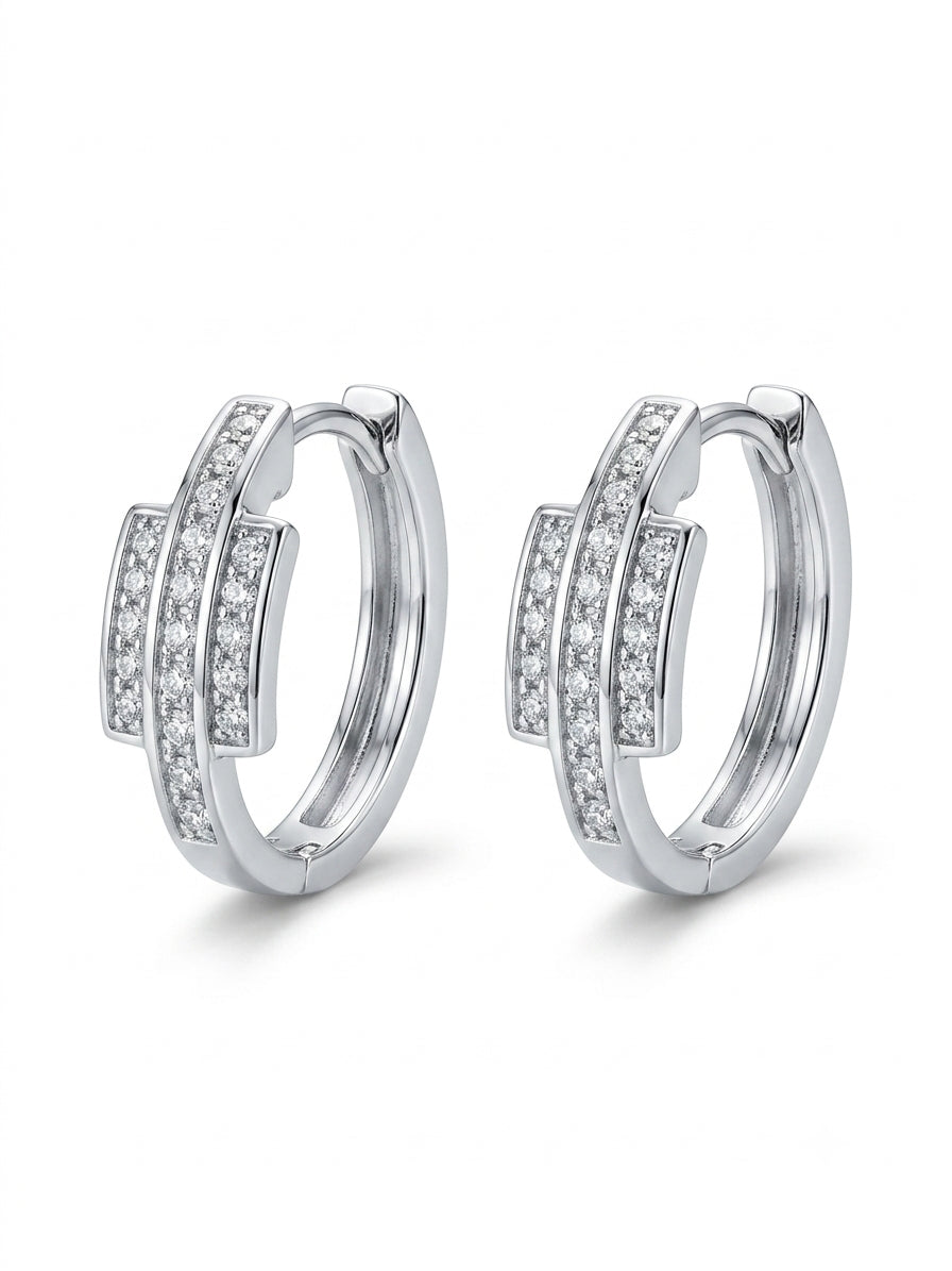 14K White Gold Round Cut Diamond Ladies Hoop Earrings featuring genuine round brilliant diamonds set in 14k white gold hoops.