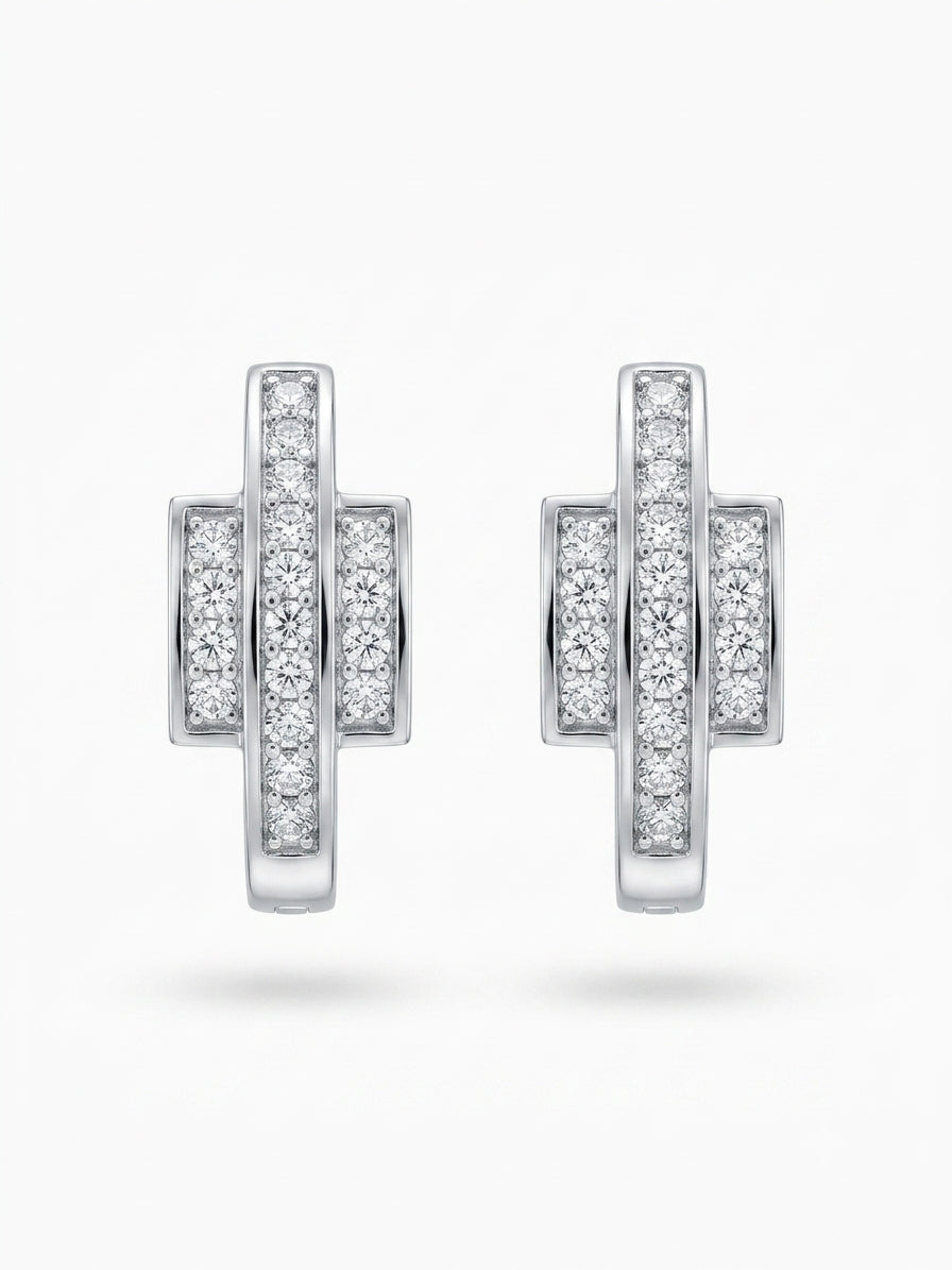 14K White Gold Round Cut Diamond Ladies Hoop Earrings featuring genuine round brilliant diamonds set in polished white gold hoops.