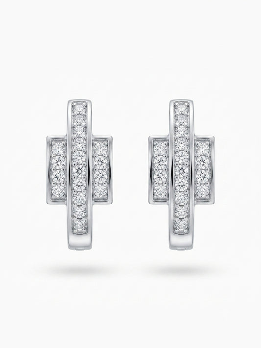 14K White Gold Round Cut Diamond Ladies Hoop Earrings featuring genuine round brilliant diamonds set in polished white gold hoops.