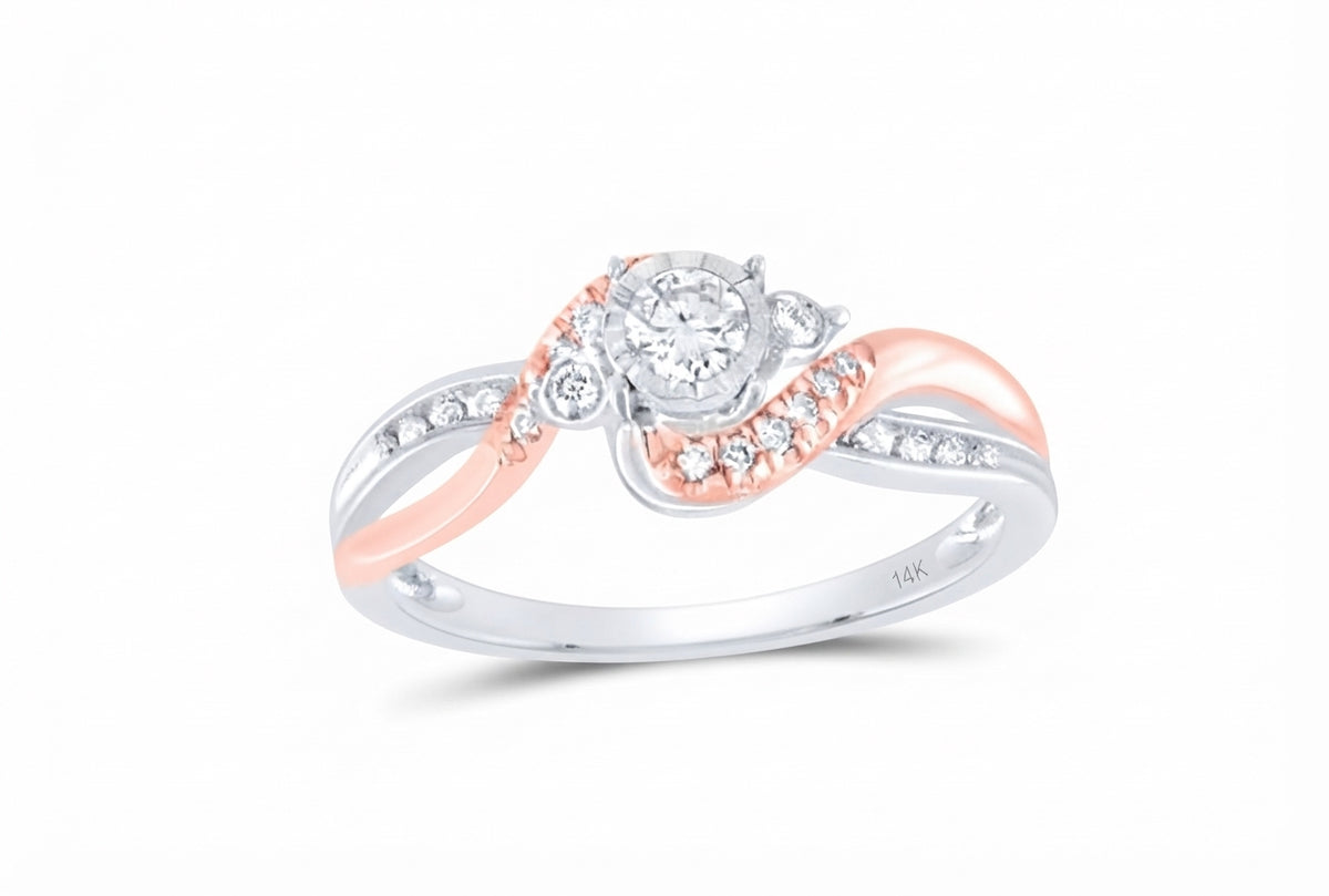 14K white gold and rose gold 1/4 CTW Forever Hearts Together bypass shank engagement ring