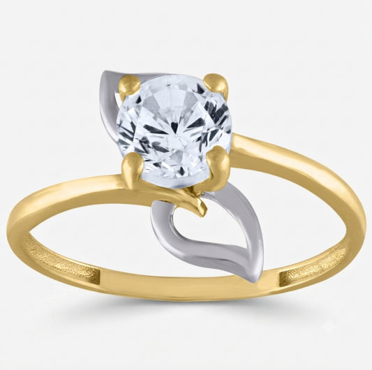14K white sapphire leaf promise ring in genuine 14K gold with elegant nature-inspired design