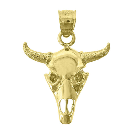 14K Yellow Gold Bull Skull Charm - Unique Western Jewelry for Men