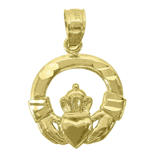 14K Yellow Gold Claddagh Pendant (20.2mm x 13.6mm) with Love, Loyalty, and Friendship Symbol