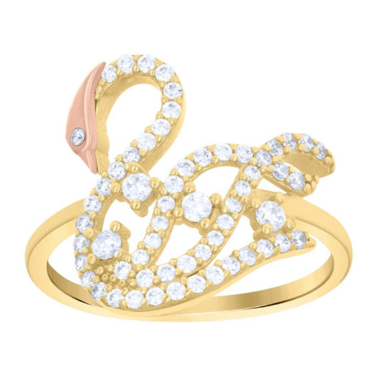 14K yellow gold cubic zirconia swan ring size 7