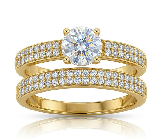 14K yellow gold cubic zirconia engagement duo ring set in size 7