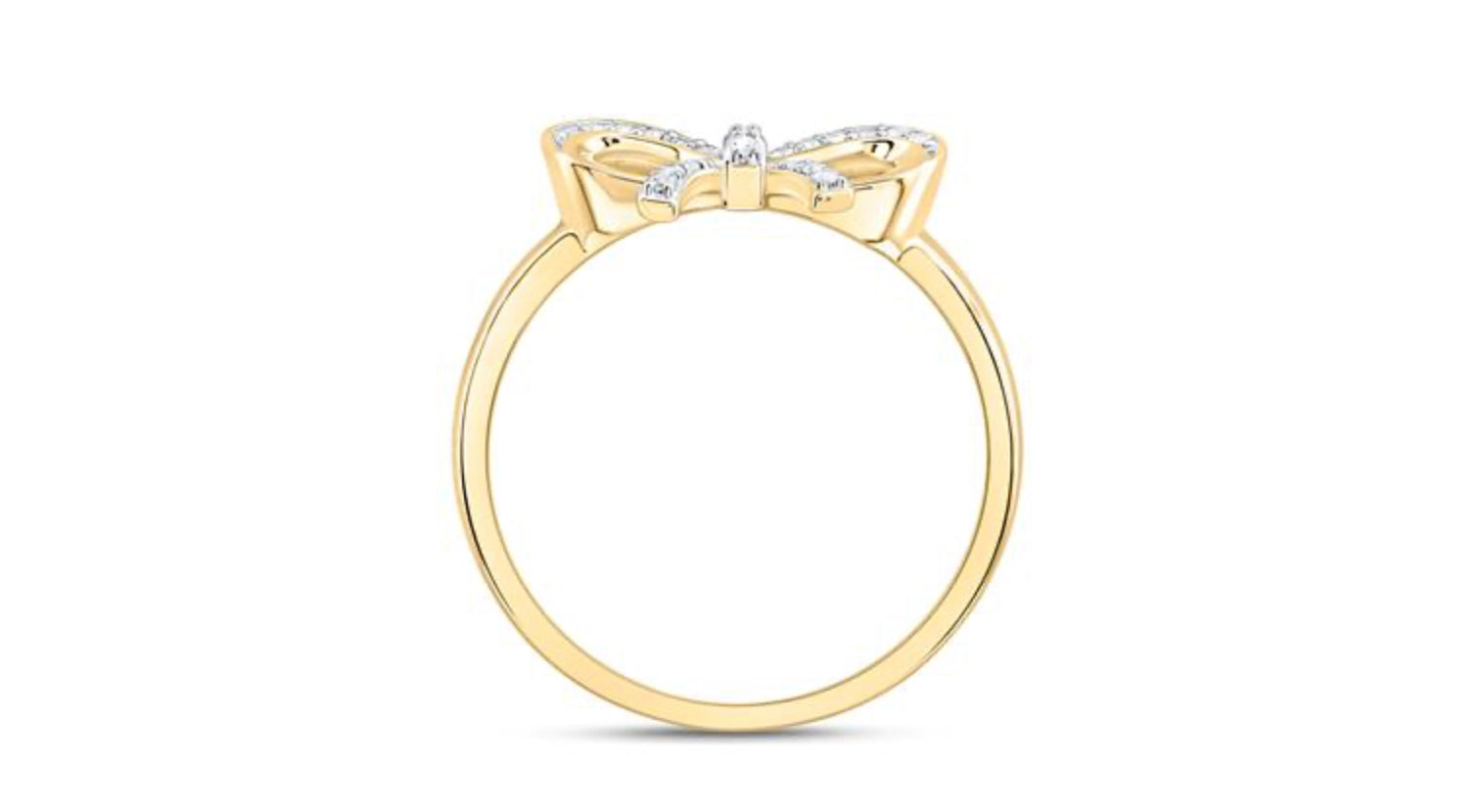Gold ring with small diamonds on a white background